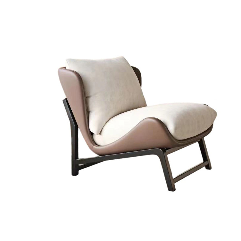 Traditional French Velvet Cat Scratch Leather Carbon Steel Rectangular Curved Square Accent Chair With Backrest For Living Room