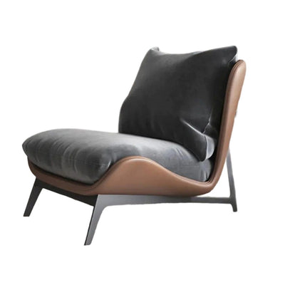 Traditional French Velvet Cat Scratch Leather Carbon Steel Rectangular Curved Square Accent Chair With Backrest For Living Room