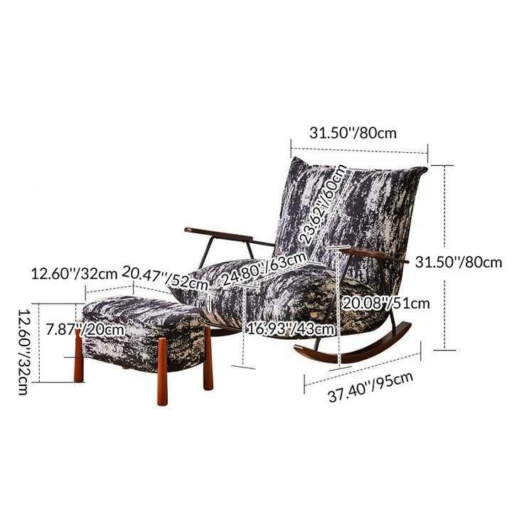 Chaise à bascule carrée courbée en bois de caoutchouc, acier au carbone et teddy fleece vintage traditionnel avec dossier et accoudoirs pour salon 