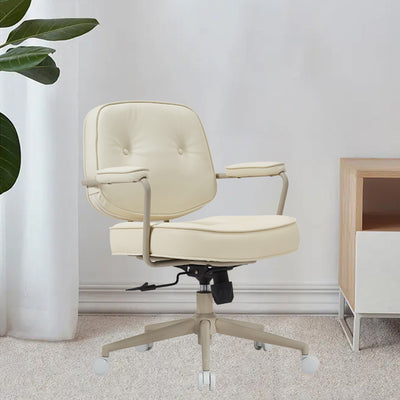 Contemporary Scandinavian Microfiber Leather Metal Square Adjustable Swivel Desk Chair With Backrest Armrests For Home Office