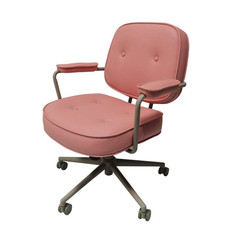 Contemporary Scandinavian Microfiber Leather Metal Square Adjustable Swivel Desk Chair With Backrest Armrests For Home Office