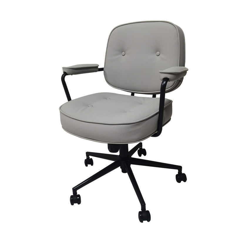 Contemporary Scandinavian Microfiber Leather Metal Square Adjustable Swivel Desk Chair With Backrest Armrests For Home Office