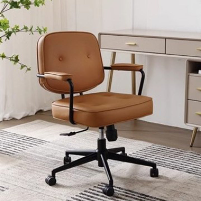 Contemporary Scandinavian Microfiber Leather Metal Square Adjustable Swivel Desk Chair With Backrest Armrests For Home Office