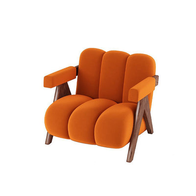 Contemporary Creative Suede Solid Wood V-Leg Wavy Square Accent Chair With Backrest Armrests For Living Room