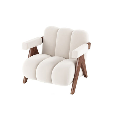 Contemporary Creative Suede Solid Wood V-Leg Wavy Square Accent Chair With Backrest Armrests For Living Room