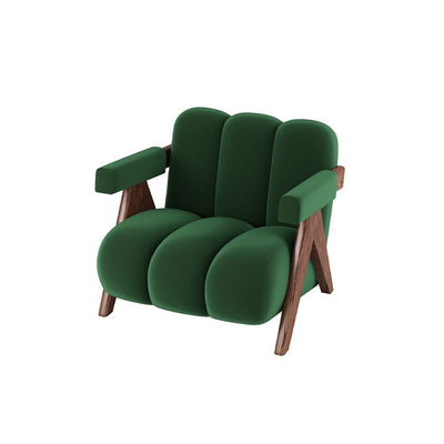 Contemporary Creative Suede Solid Wood V-Leg Wavy Square Accent Chair With Backrest Armrests For Living Room