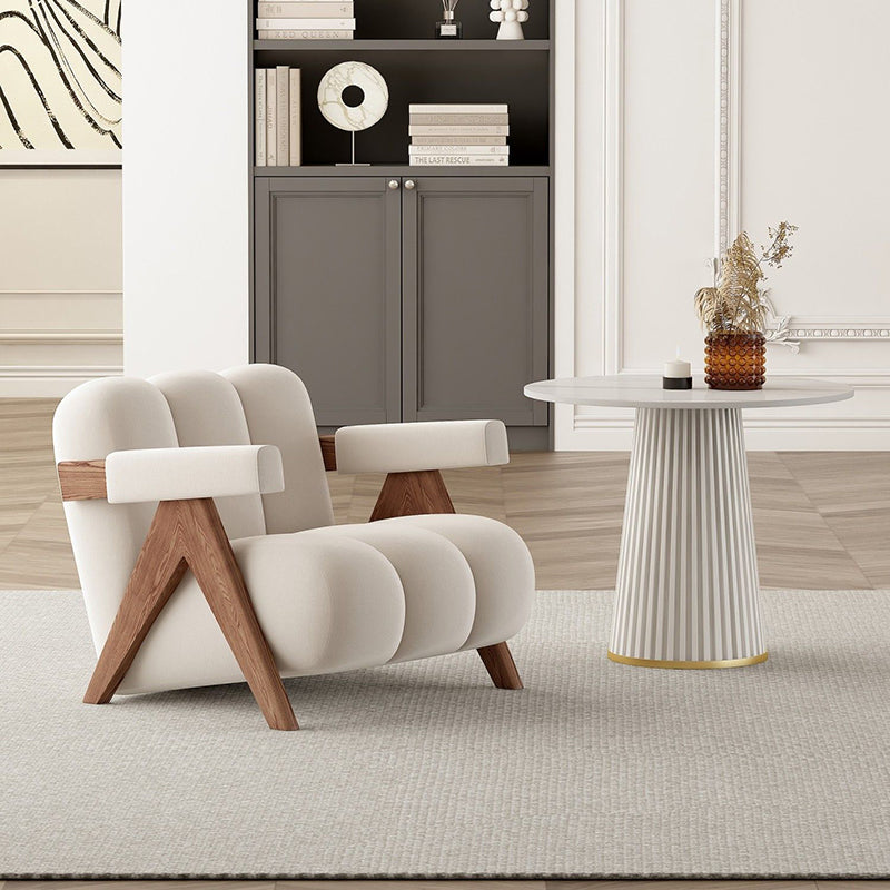 Contemporary Creative Suede Solid Wood V-Leg Wavy Square Accent Chair With Backrest Armrests For Living Room