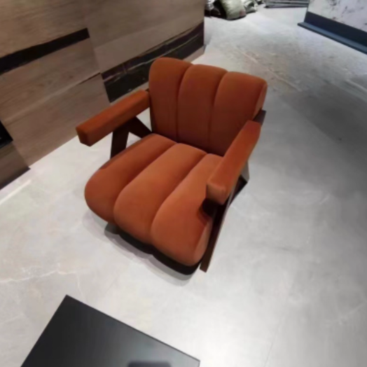 Contemporary Creative Suede Solid Wood V-Leg Wavy Square Accent Chair With Backrest Armrests For Living Room