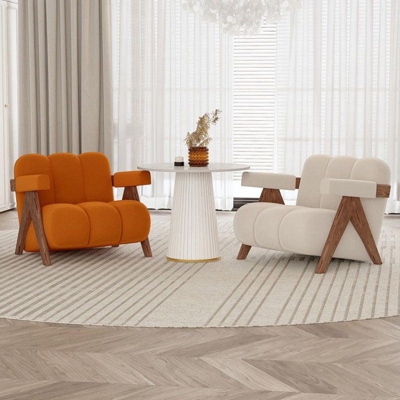 Contemporary Creative Suede Solid Wood V-Leg Wavy Square Accent Chair With Backrest Armrests For Living Room