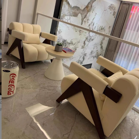 Contemporary Creative Suede Solid Wood V-Leg Wavy Square Accent Chair With Backrest Armrests For Living Room