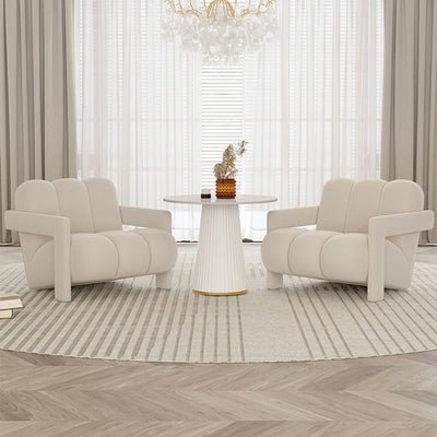 Contemporary Creative Suede Solid Wood V-Leg Wavy Square Accent Chair With Backrest Armrests For Living Room