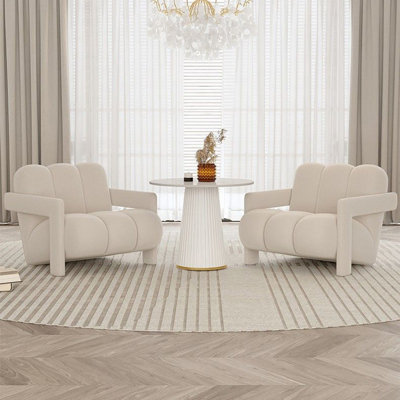 Contemporary Creative Suede Solid Wood V-Leg Wavy Square Accent Chair With Backrest Armrests For Living Room