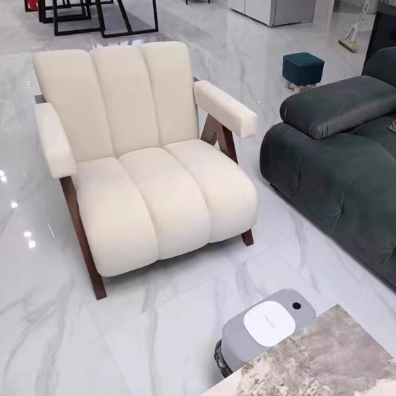 Contemporary Creative Suede Solid Wood V-Leg Wavy Square Accent Chair With Backrest Armrests For Living Room