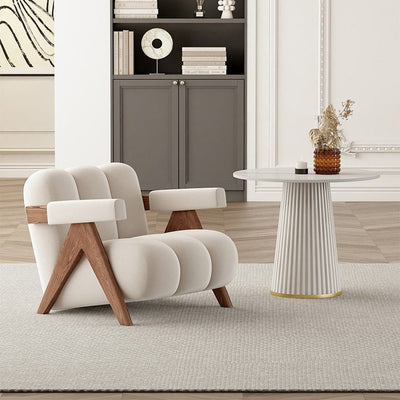 Contemporary Creative Suede Solid Wood V-Leg Wavy Square Accent Chair With Backrest Armrests For Living Room