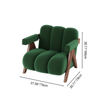 Contemporary Creative Suede Solid Wood V-Leg Wavy Square Accent Chair With Backrest Armrests For Living Room