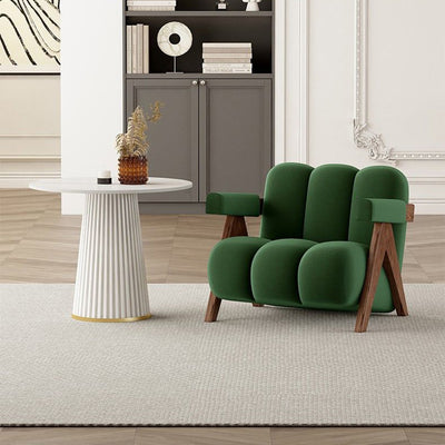 Contemporary Creative Suede Solid Wood V-Leg Wavy Square Accent Chair With Backrest Armrests For Living Room