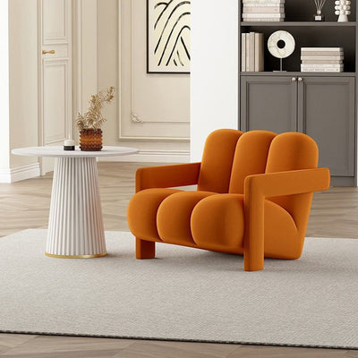 Contemporary Creative Suede Solid Wood V-Leg Wavy Square Accent Chair With Backrest Armrests For Living Room