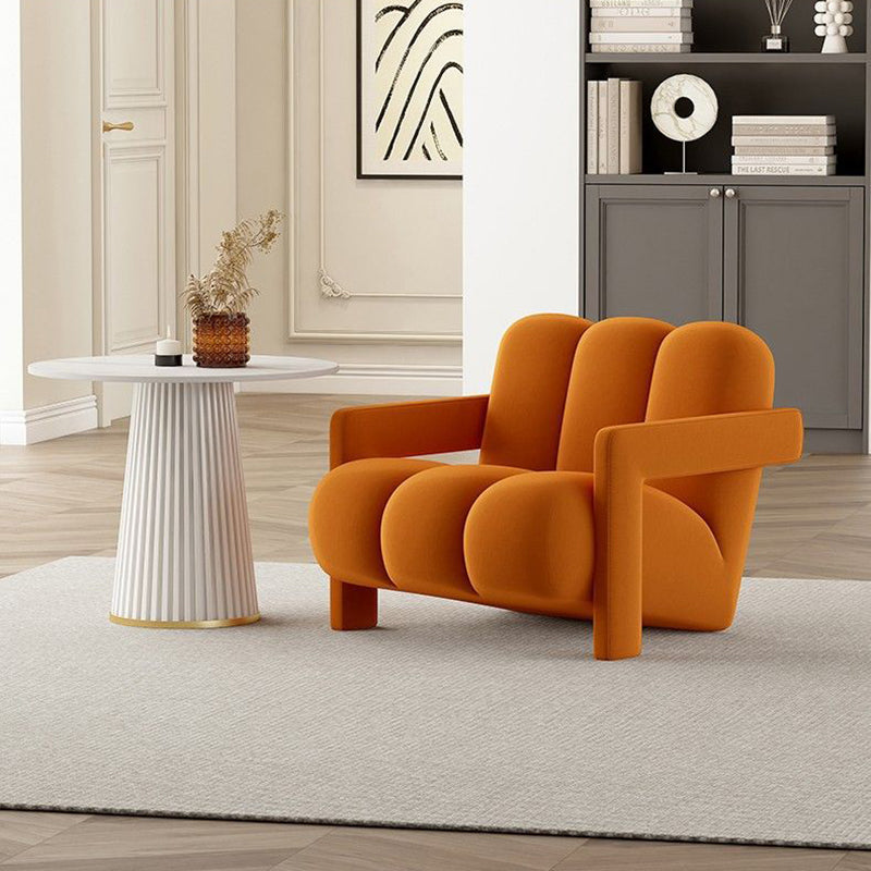 Contemporary Creative Suede Solid Wood V-Leg Wavy Square Accent Chair With Backrest Armrests For Living Room