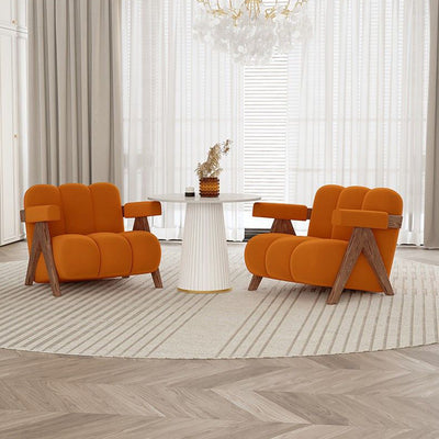 Contemporary Creative Suede Solid Wood V-Leg Wavy Square Accent Chair With Backrest Armrests For Living Room