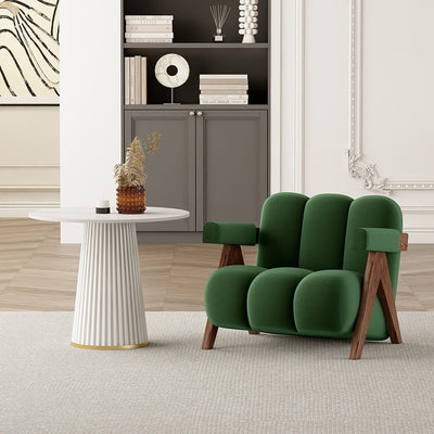 Contemporary Creative Suede Solid Wood V-Leg Wavy Square Accent Chair With Backrest Armrests For Living Room