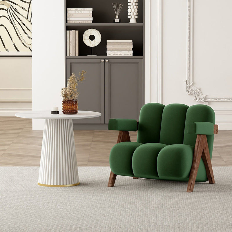 Contemporary Creative Suede Solid Wood V-Leg Wavy Square Accent Chair With Backrest Armrests For Living Room