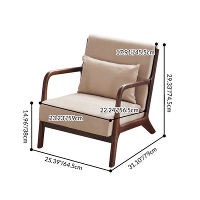 Contemporary Scandinavian Cotton Linen Solid Wood Curved Square Accent Chair With Backrest Armrests For Living Room