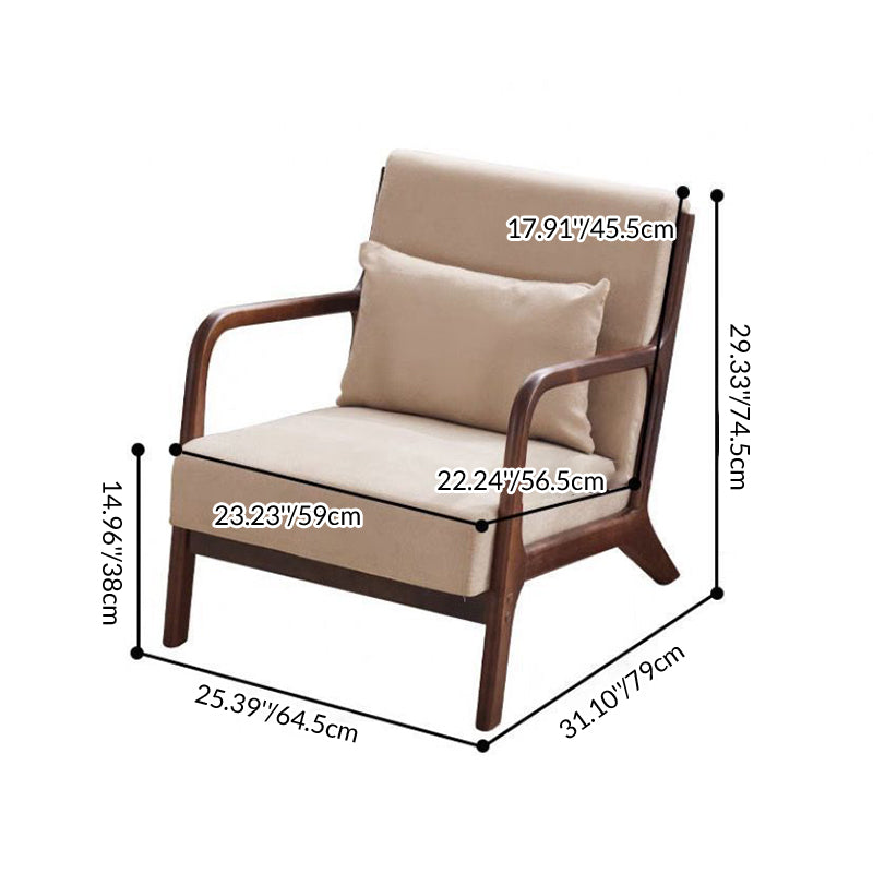 Contemporary Scandinavian Cotton Linen Solid Wood Curved Square Accent Chair With Backrest Armrests For Living Room