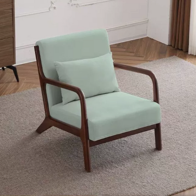 Contemporary Scandinavian Cotton Linen Solid Wood Curved Square Accent Chair With Backrest Armrests For Living Room