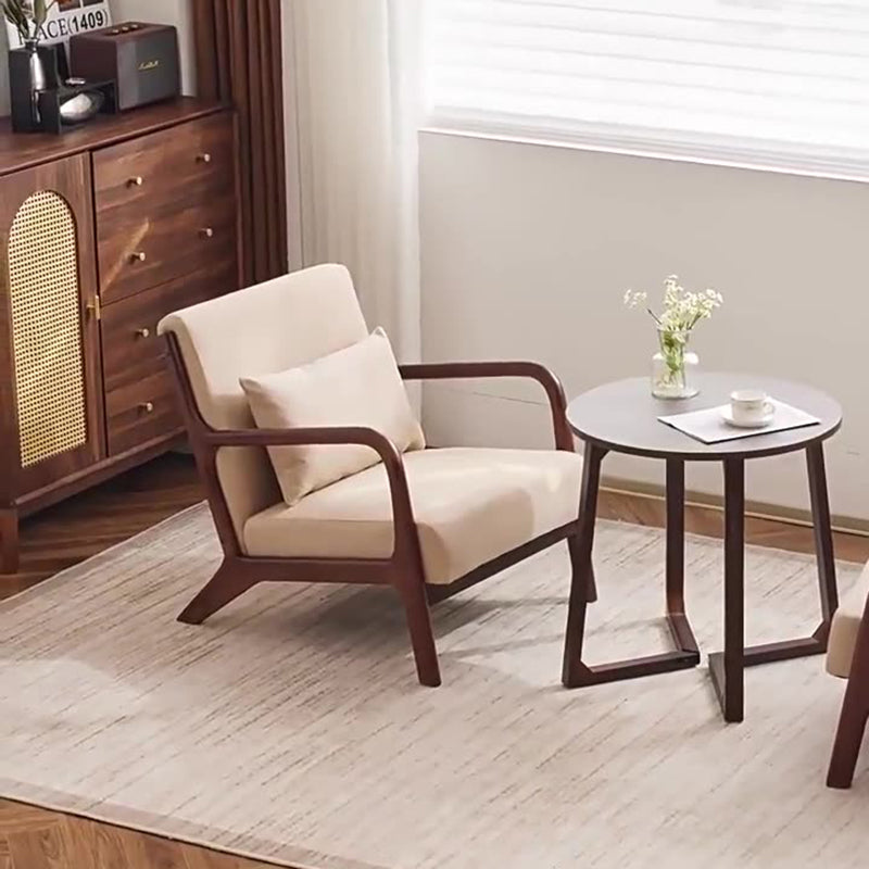 Contemporary Scandinavian Cotton Linen Solid Wood Curved Square Accent Chair With Backrest Armrests For Living Room