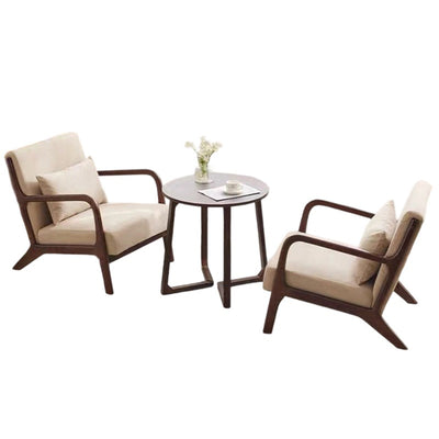 Contemporary Scandinavian Cotton Linen Solid Wood Curved Square Accent Chair With Backrest Armrests For Living Room