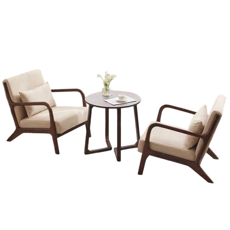 Contemporary Scandinavian Cotton Linen Solid Wood Curved Square Accent Chair With Backrest Armrests For Living Room