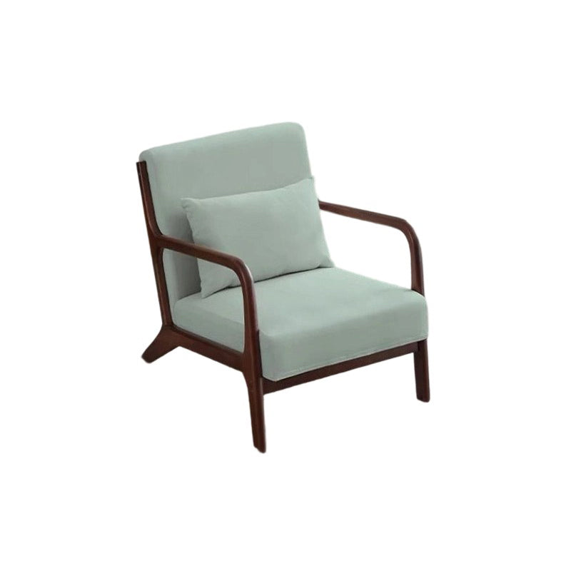 Contemporary Scandinavian Cotton Linen Solid Wood Curved Square Accent Chair With Backrest Armrests For Living Room