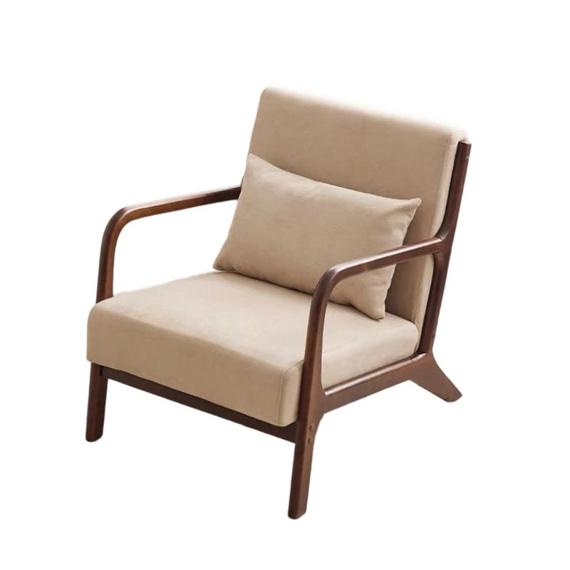 Contemporary Scandinavian Cotton Linen Solid Wood Curved Square Accent Chair With Backrest Armrests For Living Room