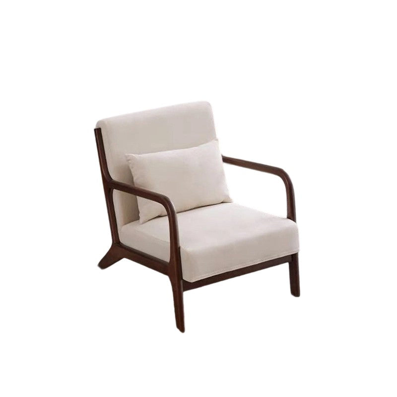 Contemporary Scandinavian Cotton Linen Solid Wood Curved Square Accent Chair With Backrest Armrests For Living Room
