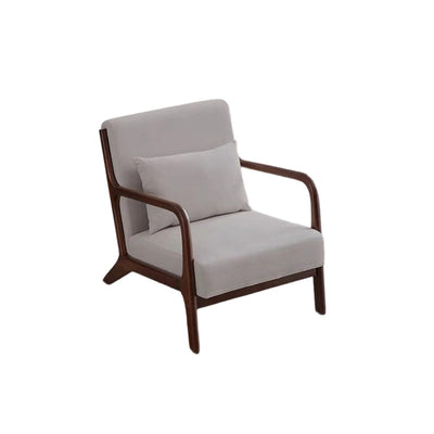Contemporary Scandinavian Cotton Linen Solid Wood Curved Square Accent Chair With Backrest Armrests For Living Room