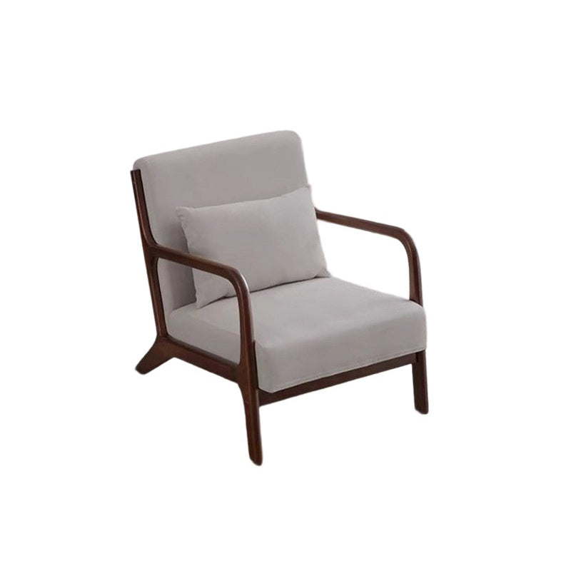 Contemporary Scandinavian Cotton Linen Solid Wood Curved Square Accent Chair With Backrest Armrests For Living Room