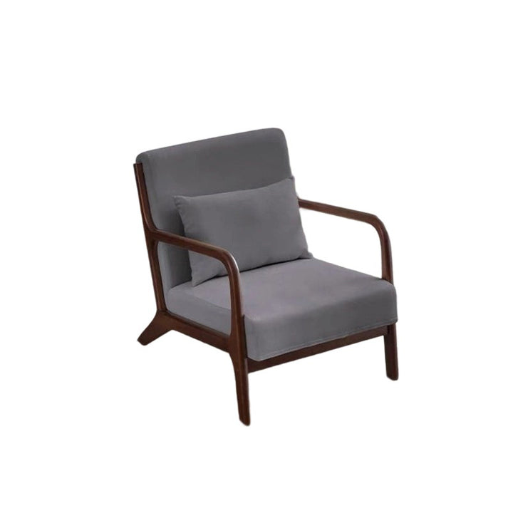 Contemporary Scandinavian Cotton Linen Solid Wood Curved Square Accent Chair With Backrest Armrests For Living Room