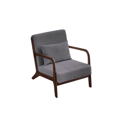 Contemporary Scandinavian Cotton Linen Solid Wood Curved Square Accent Chair With Backrest Armrests For Living Room