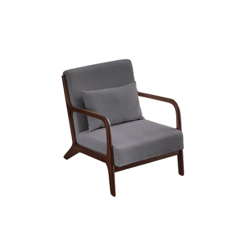 Contemporary Scandinavian Cotton Linen Solid Wood Curved Square Accent Chair With Backrest Armrests For Living Room