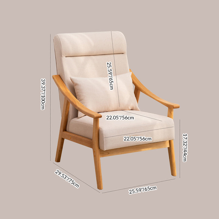 Chaise d'accent rectangulaire courbée contemporaine en lin scandinave et bois massif avec dossier et accoudoirs pour salon 
