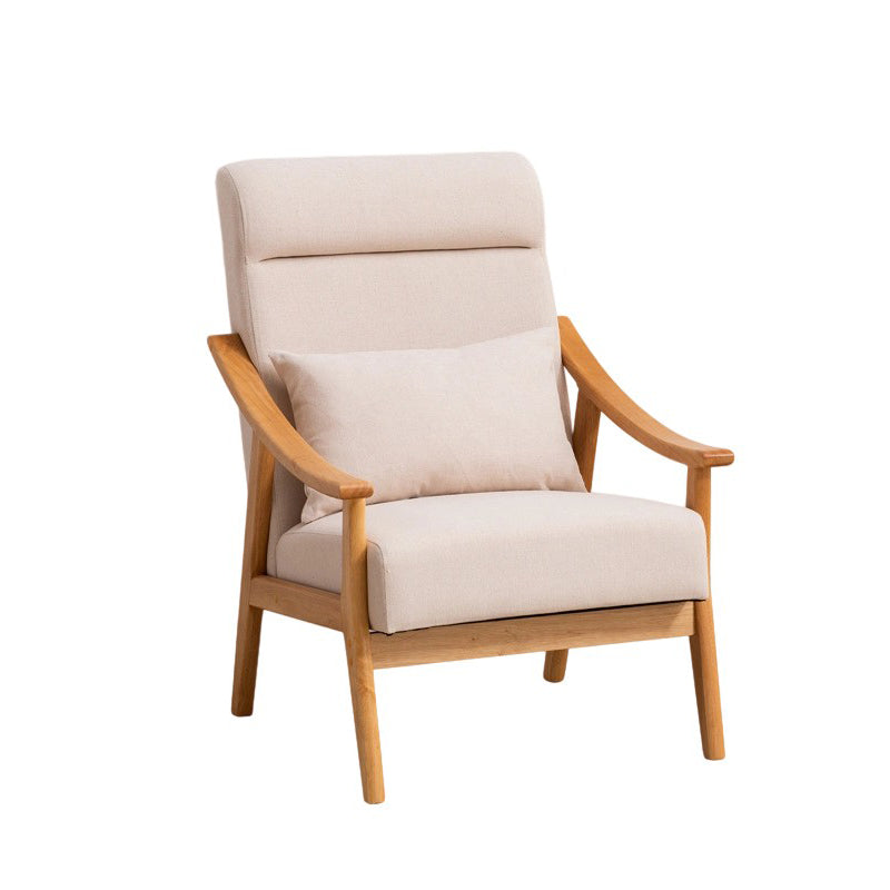 Contemporary Scandinavian Linen Solid Wood Rectangular Curved Accent Chair With Backrest & Armrests For Living Room