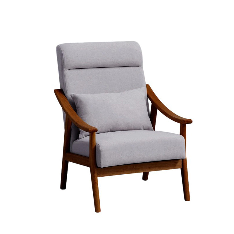 Contemporary Scandinavian Linen Solid Wood Rectangular Curved Accent Chair With Backrest & Armrests For Living Room