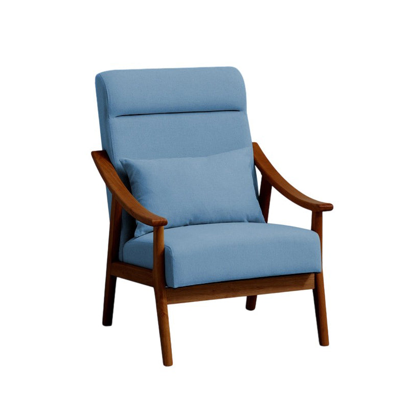 Contemporary Scandinavian Linen Solid Wood Rectangular Curved Accent Chair With Backrest & Armrests For Living Room