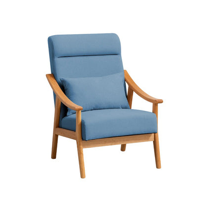 Contemporary Scandinavian Linen Solid Wood Rectangular Curved Accent Chair With Backrest & Armrests For Living Room