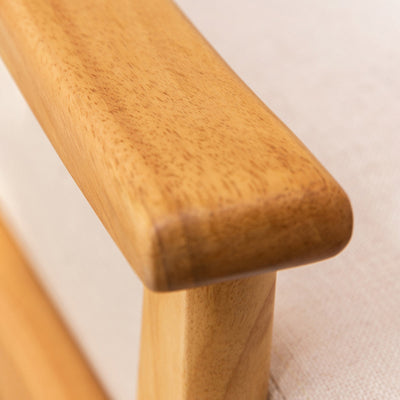 Contemporary Scandinavian Linen Solid Wood Rectangular Curved Accent Chair With Backrest & Armrests For Living Room