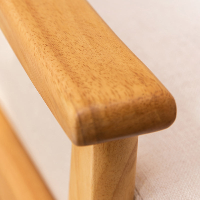 Contemporary Scandinavian Linen Solid Wood Rectangular Curved Accent Chair With Backrest & Armrests For Living Room