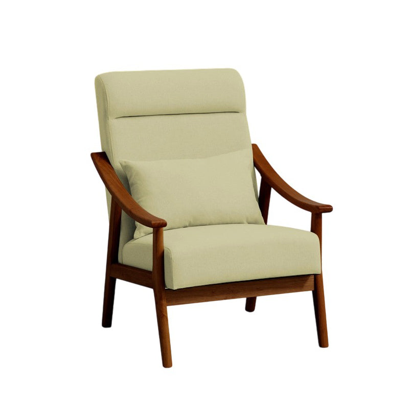 Contemporary Scandinavian Linen Solid Wood Rectangular Curved Accent Chair With Backrest & Armrests For Living Room