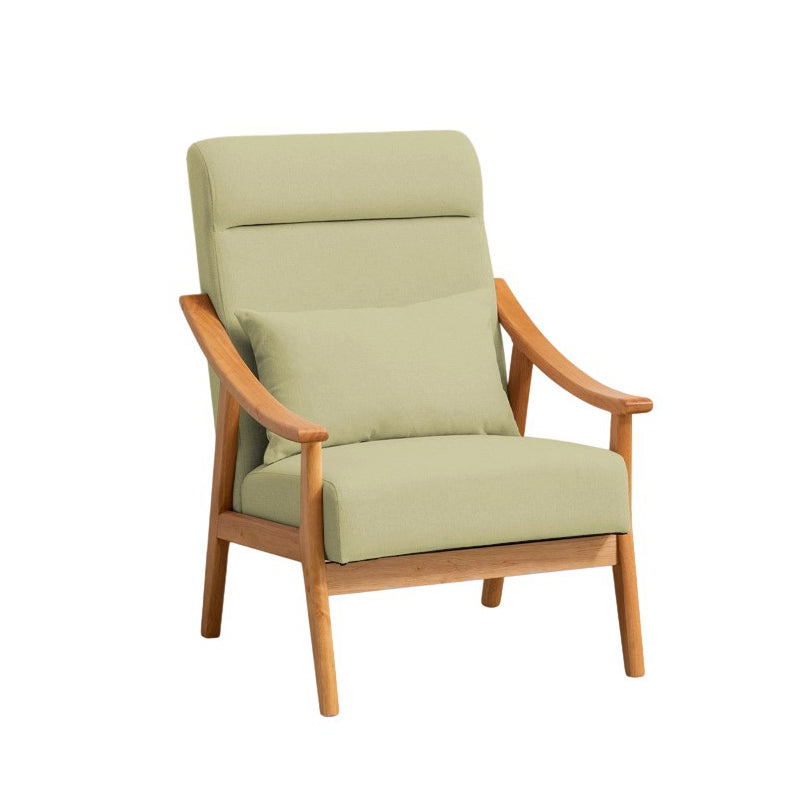 Contemporary Scandinavian Linen Solid Wood Rectangular Curved Accent Chair With Backrest & Armrests For Living Room