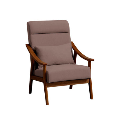 Contemporary Scandinavian Linen Solid Wood Rectangular Curved Accent Chair With Backrest & Armrests For Living Room