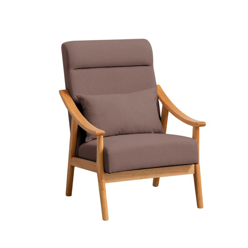 Contemporary Scandinavian Linen Solid Wood Rectangular Curved Accent Chair With Backrest & Armrests For Living Room